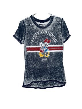 Disney Gray Mickey and Minnie Burnout Short Sleeve Graphic Tee